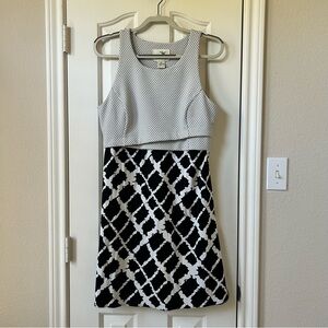 Tabitha Black & White Dot & Windowpane Pattern Dress Size 10